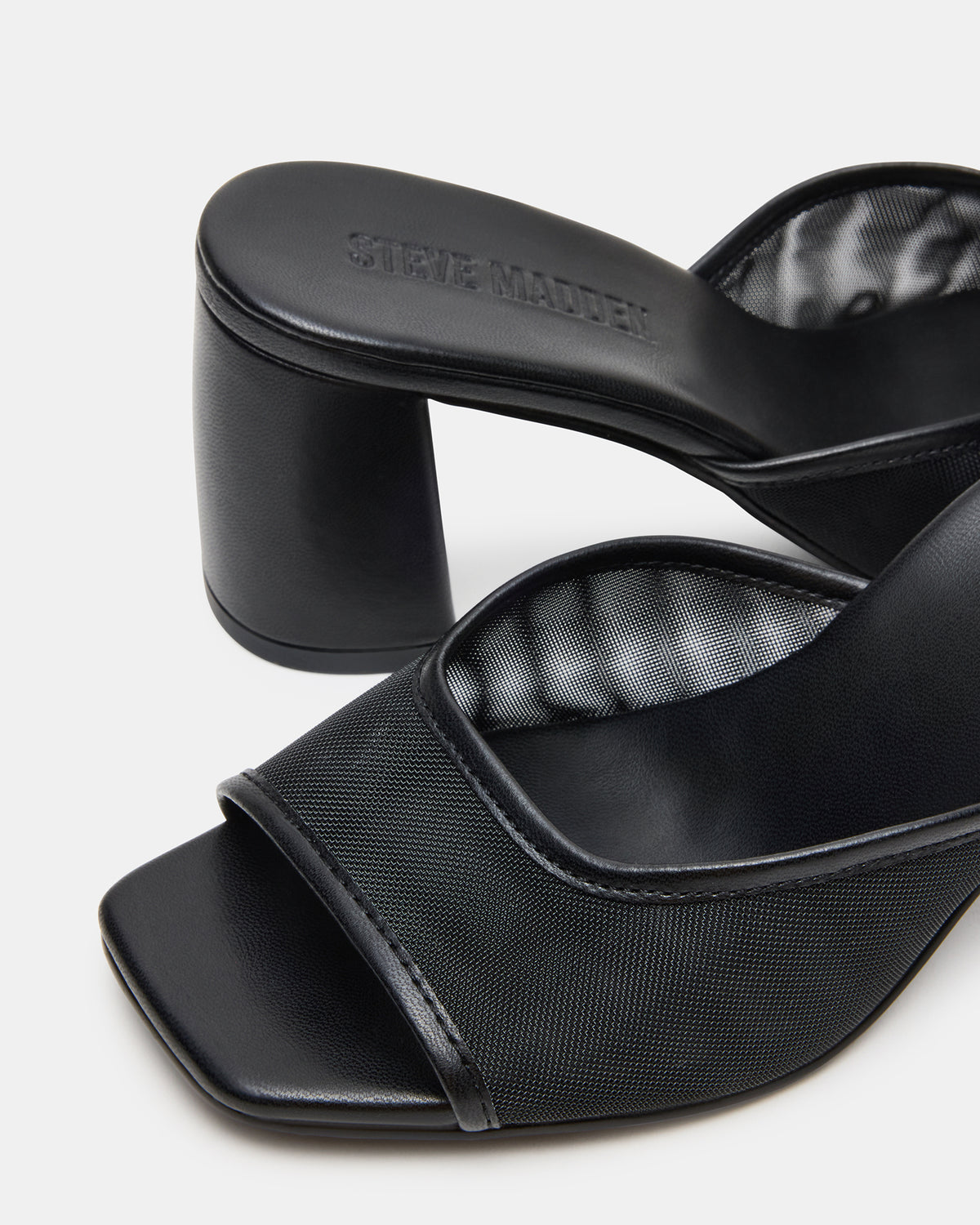 MADAME Black Square-Toe Mesh Mule Women's Heel Steve Madden BLACK