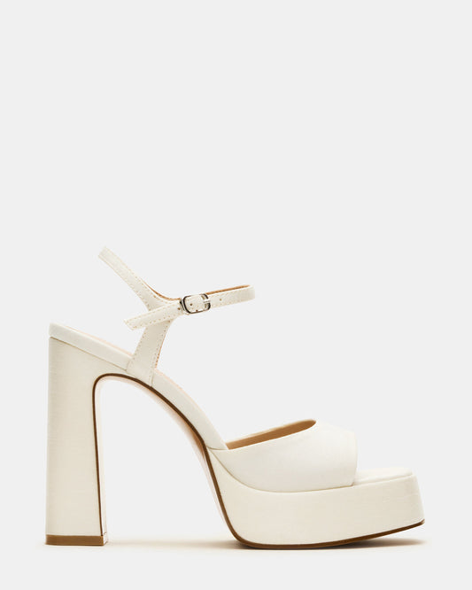 LINADRA Ivory Satin Women's Platform Square-Toe Strappy Heel Steve Madden IVORY SATIN