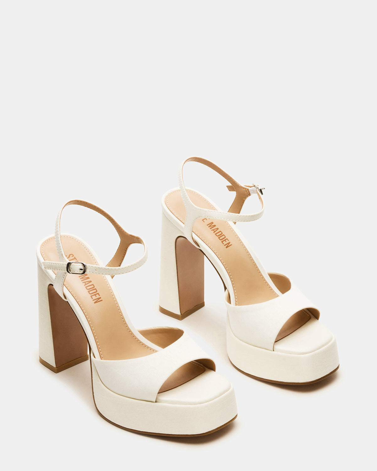 LINADRA Ivory Satin Women's Platform Square-Toe Strappy Heel Steve Madden IVORY SATIN