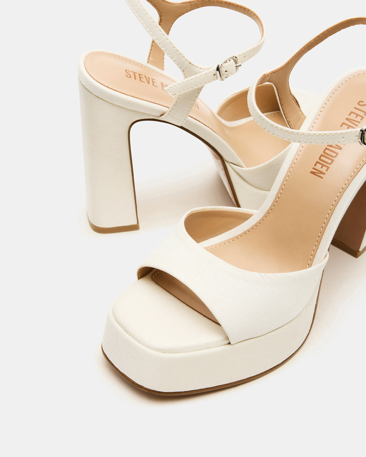 LINADRA Ivory Satin Women's Platform Square-Toe Strappy Heel Steve Madden IVORY SATIN