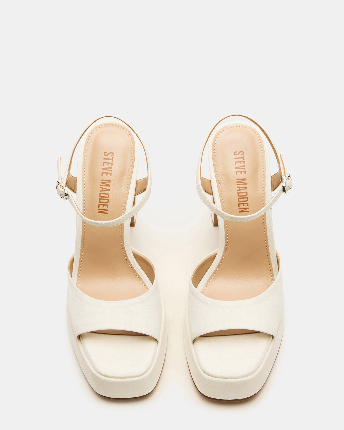 LINADRA Ivory Satin Women's Platform Square-Toe Strappy Heel Steve Madden IVORY SATIN
