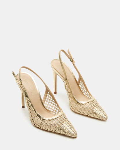 REYES Woven Gold Slingback Stiletto Pointed-Toe Pump Women's Heel Steve Madden GOLD