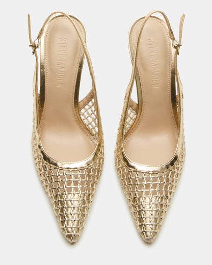 REYES Woven Gold Slingback Stiletto Pointed-Toe Pump Women's Heel Steve Madden GOLD