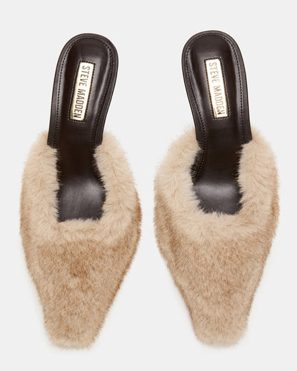 ALEXI Faux Fur Tan Pointed-Toe Mule Women's Heel Steve Madden TAN