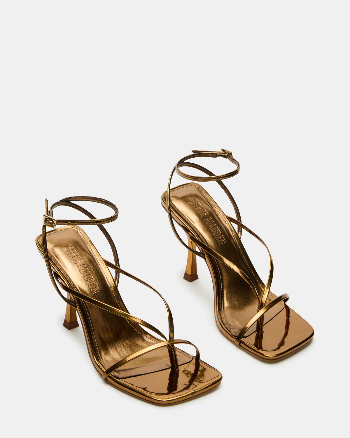 ANNIE Bronze Women's Strappy Square Toe Heel Steve Madden BRONZE