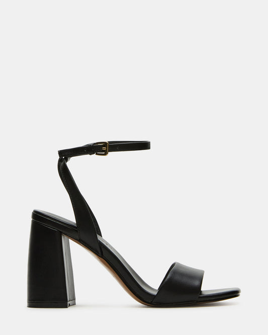 MESSA Black Leather Women's Square-Toe Block Heel Steve Madden BLACK LEATHER