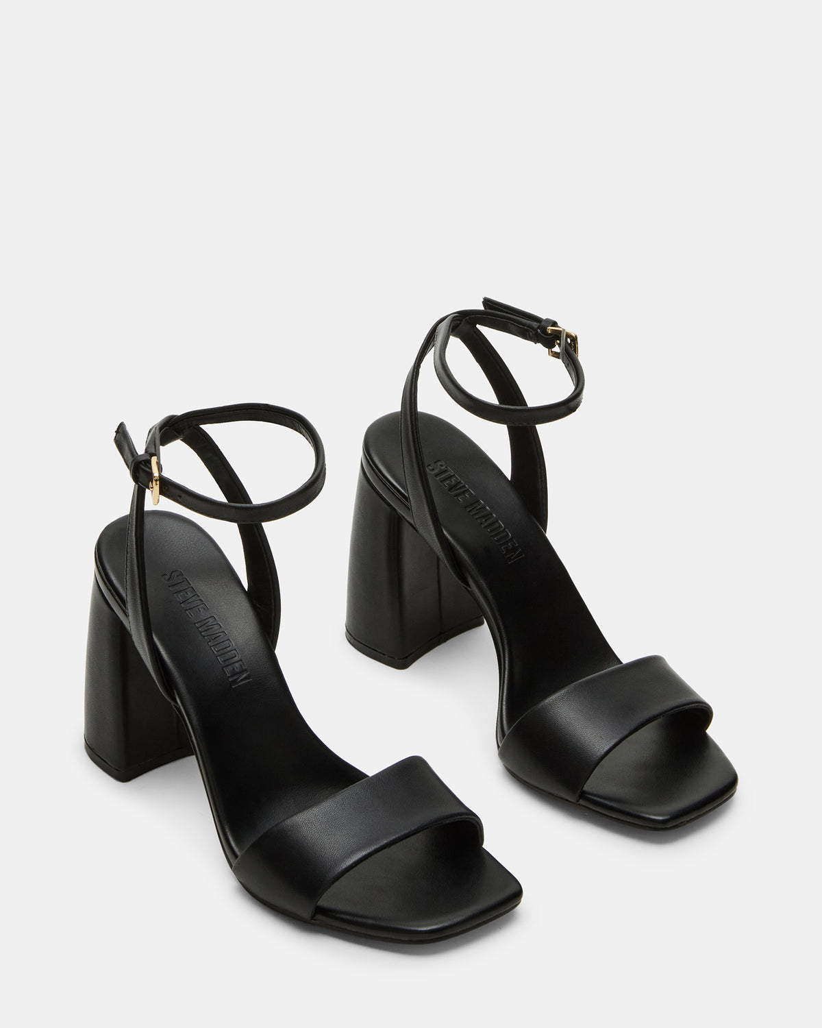 MESSA Black Leather Women's Square-Toe Block Heel Steve Madden BLACK LEATHER
