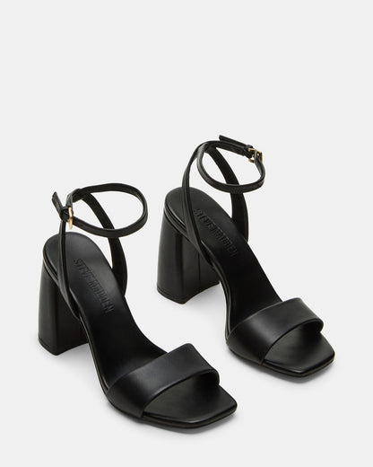 MESSA Black Leather Women's Square-Toe Block Heel Steve Madden BLACK LEATHER