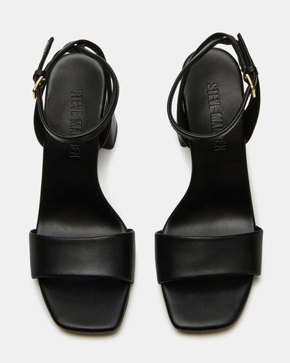 MESSA Black Leather Women's Square-Toe Block Heel Steve Madden BLACK LEATHER