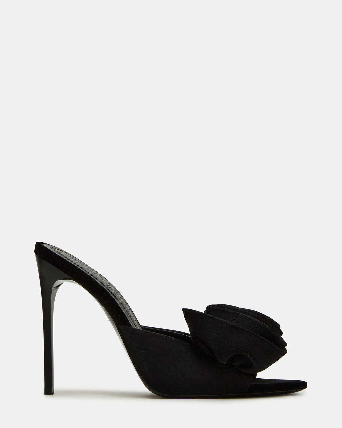 AFFINITY Black Satin Pointed-Toe Stiletto Mule Women's Heel Steve Madden BLACK SATIN
