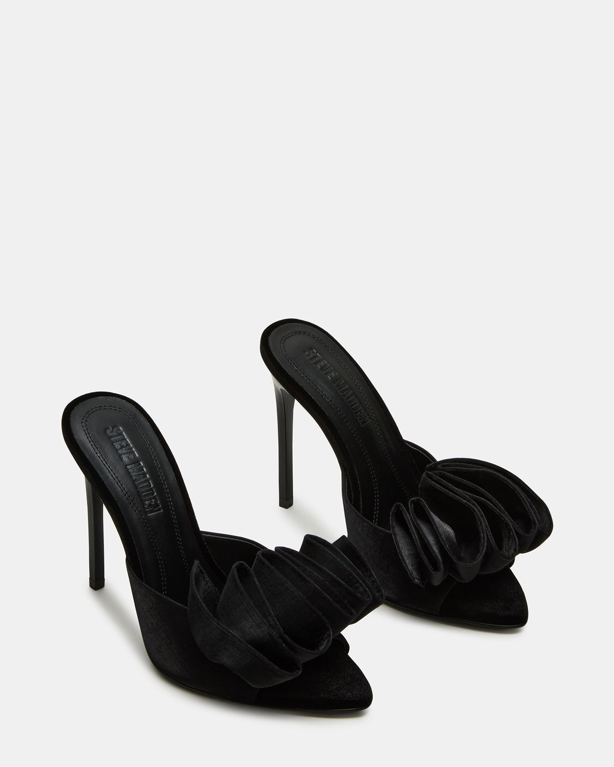 AFFINITY Black Satin Pointed-Toe Stiletto Mule Women's Heel Steve Madden BLACK SATIN