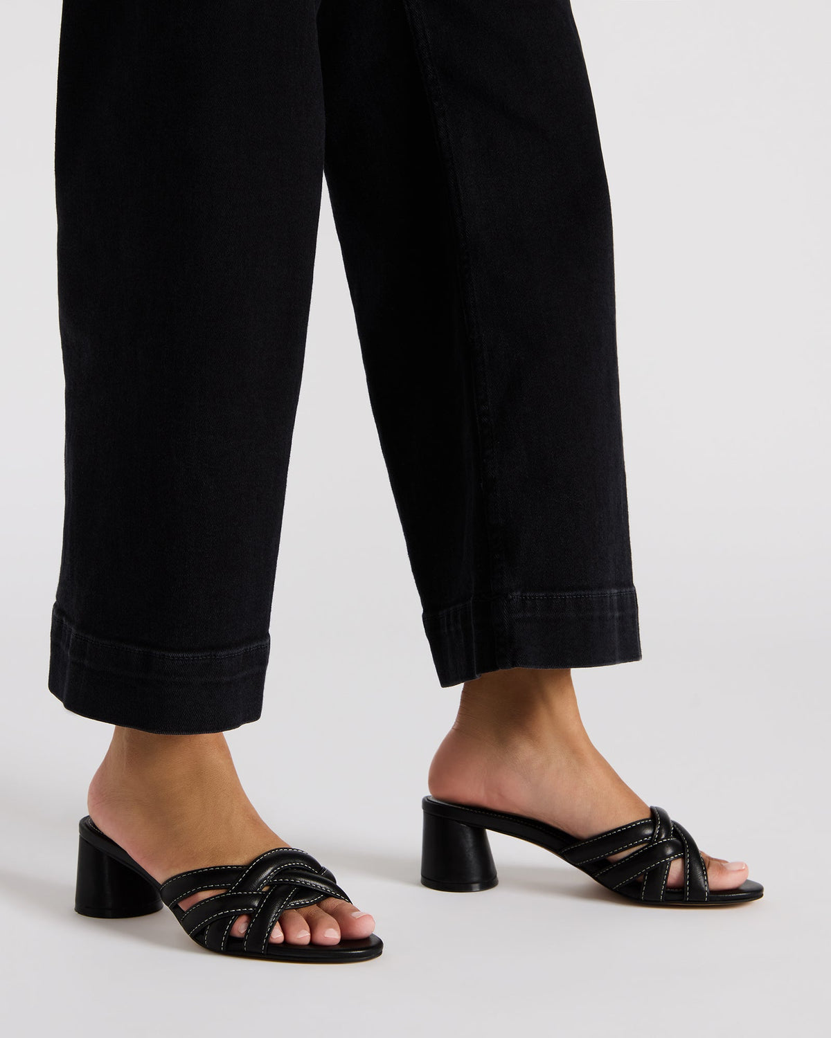 MARANO Black Leather Women's Mule Block Heel Steve Madden BLACK LEATHER