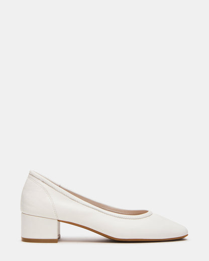 MOLLIE White Leather Ballet Women's Block Heels Steve Madden WHITE LEATHER