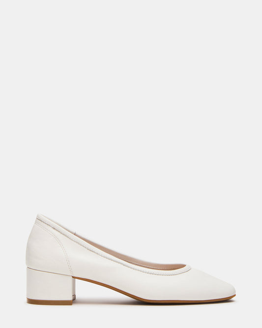 MOLLIE White Leather Ballet Women's Block Heels Steve Madden WHITE LEATHER