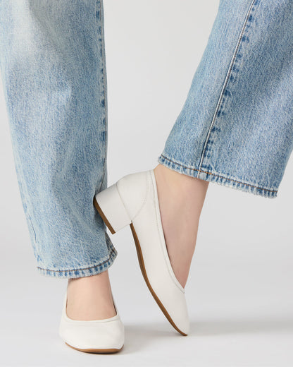 MOLLIE White Leather Ballet Women's Block Heels Steve Madden WHITE LEATHER