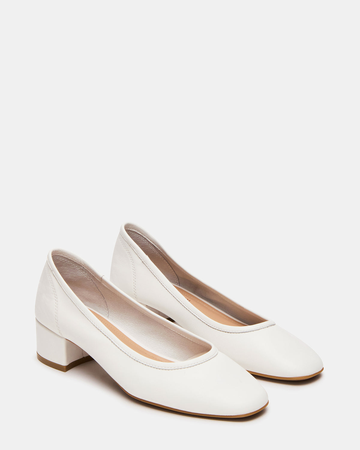 MOLLIE White Leather Ballet Women's Block Heels Steve Madden WHITE LEATHER