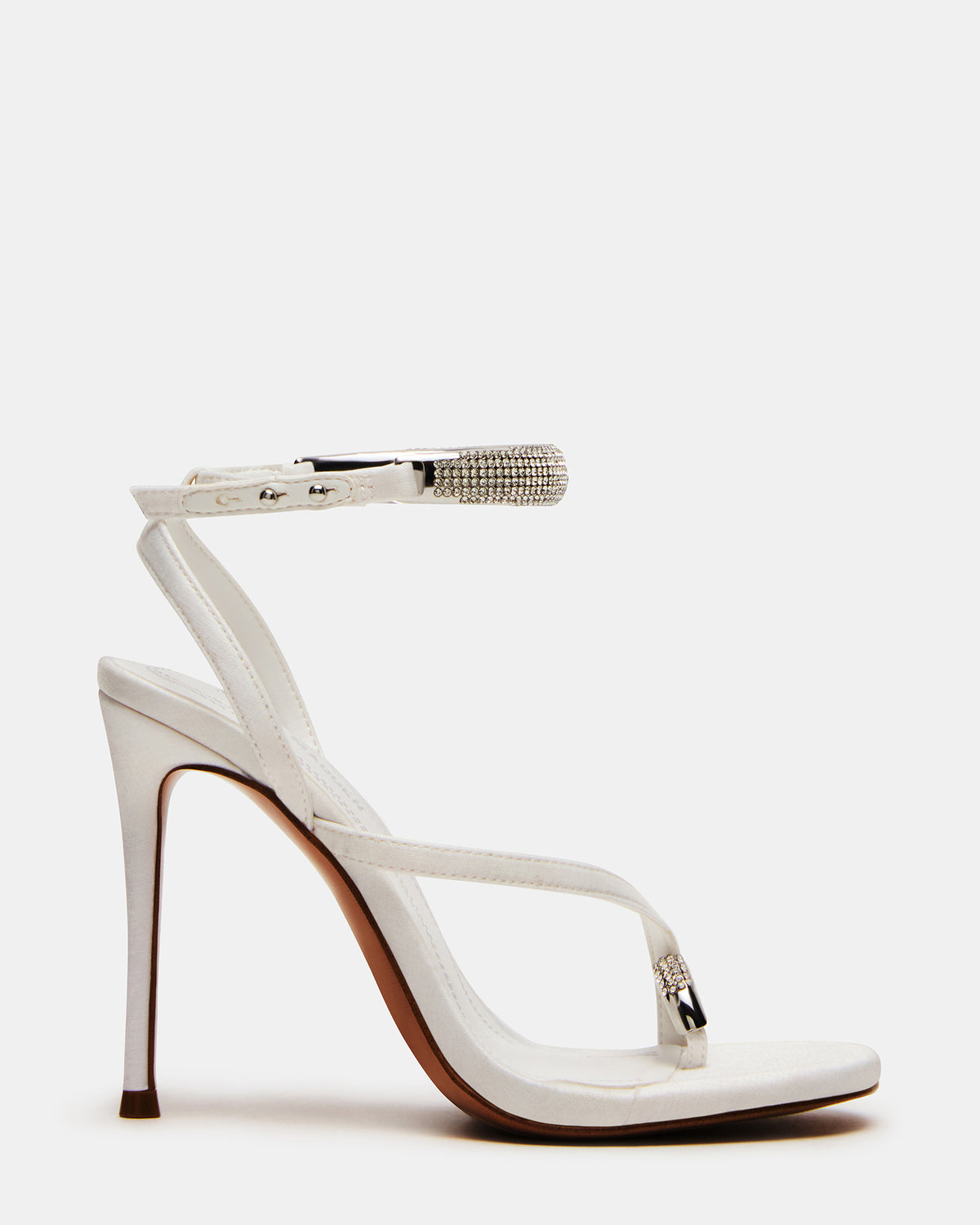 TIA Rhinestones White Satin Open-Toe Stiletto Women's Heel Steve Madden WHITE SATIN