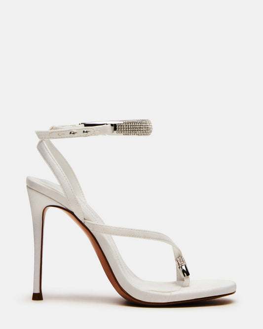 TIA Rhinestones White Satin Open-Toe Stiletto Women's Heel Steve Madden WHITE SATIN