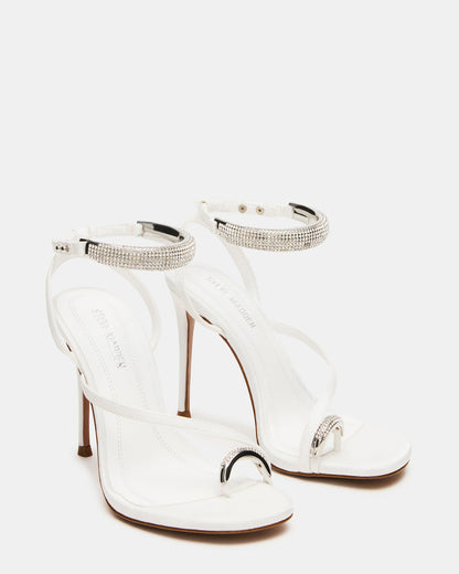 TIA Rhinestones White Satin Open-Toe Stiletto Women's Heel Steve Madden WHITE SATIN