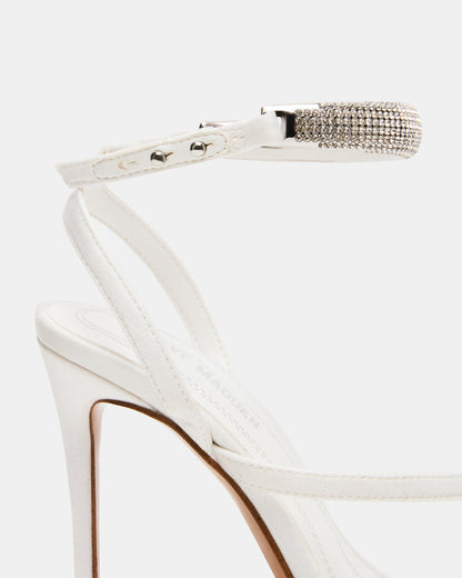 TIA Rhinestones White Satin Open-Toe Stiletto Women's Heel Steve Madden WHITE SATIN
