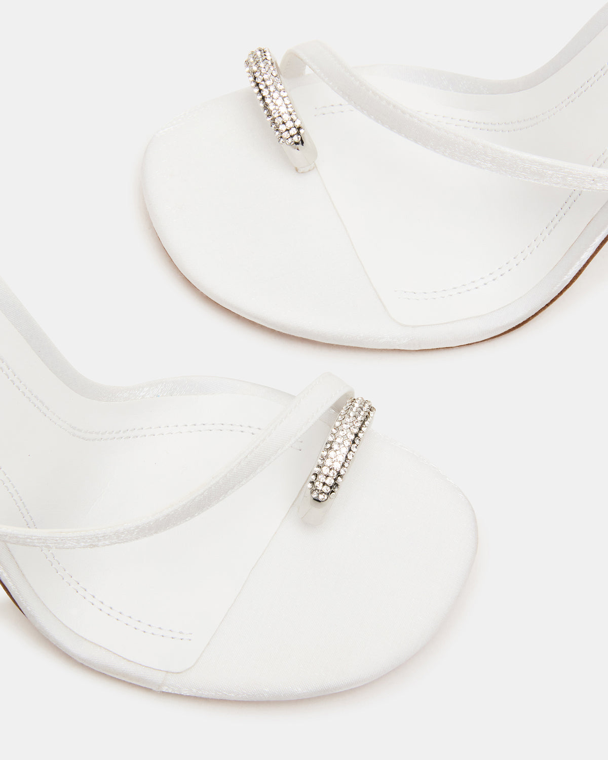 TIA Rhinestones White Satin Open-Toe Stiletto Women's Heel Steve Madden WHITE SATIN