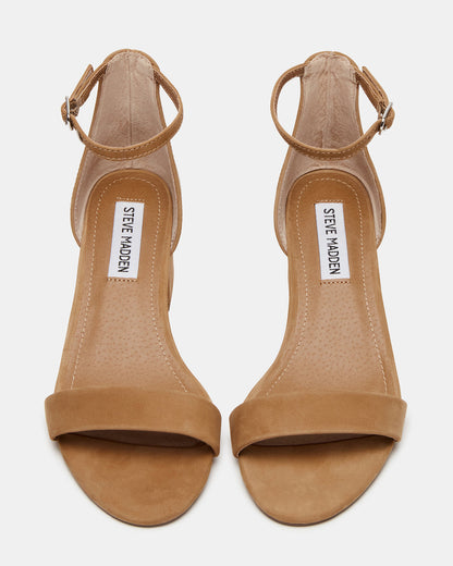 IRENNEW Tan Nubuck Women's Wide Width Heeled Sandal Steve Madden TAN NUBUCK