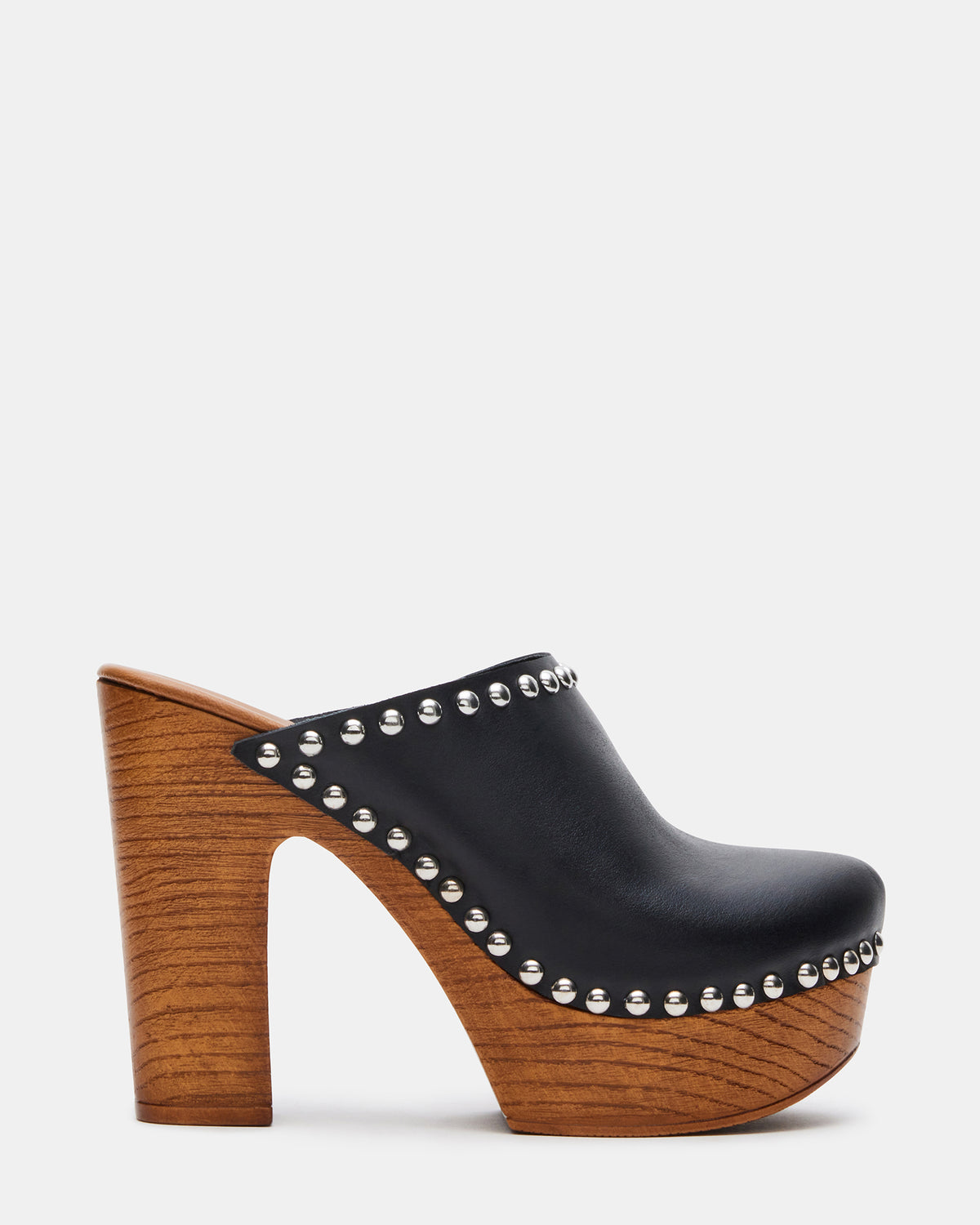 DUTCHESS Black Leather Women's Studded Platform Mule Clog Heel Steve Madden BLACK LEATHER
