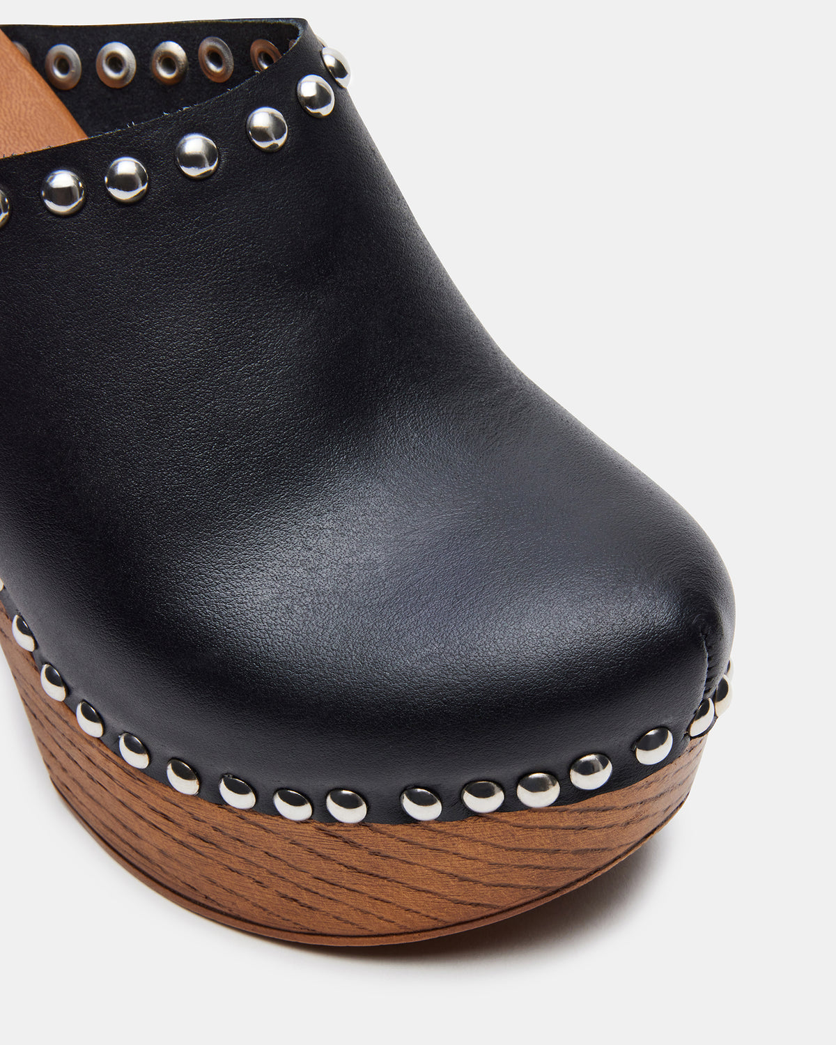 DUTCHESS Black Leather Women's Studded Platform Mule Clog Heel Steve Madden BLACK LEATHER