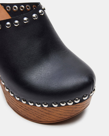 DUTCHESS Black Leather Women's Studded Platform Mule Clog Heel Steve Madden BLACK LEATHER