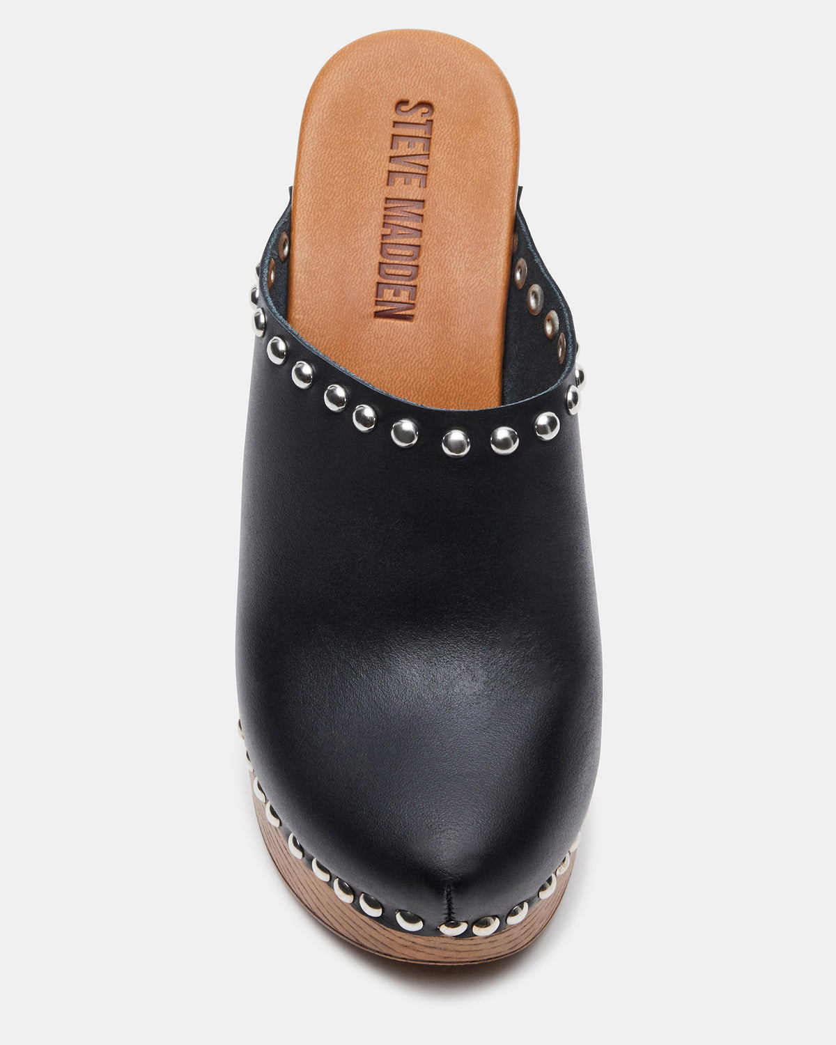 DUTCHESS Black Leather Women's Studded Platform Mule Clog Heel Steve Madden BLACK LEATHER
