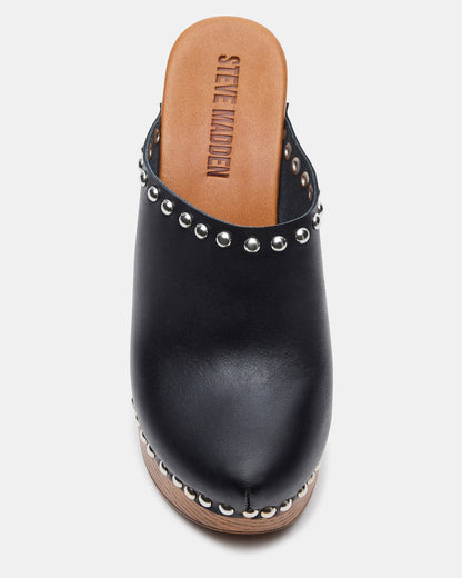DUTCHESS Black Leather Women's Studded Platform Mule Clog Heel Steve Madden BLACK LEATHER