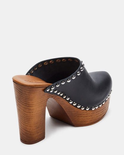 DUTCHESS Black Leather Women's Studded Platform Mule Clog Heel Steve Madden BLACK LEATHER