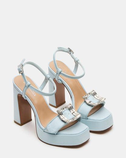 LIANDRA Buckle Blue Satin Women's Platform Square-Toe Strappy Heel Steve Madden BLUE SATIN