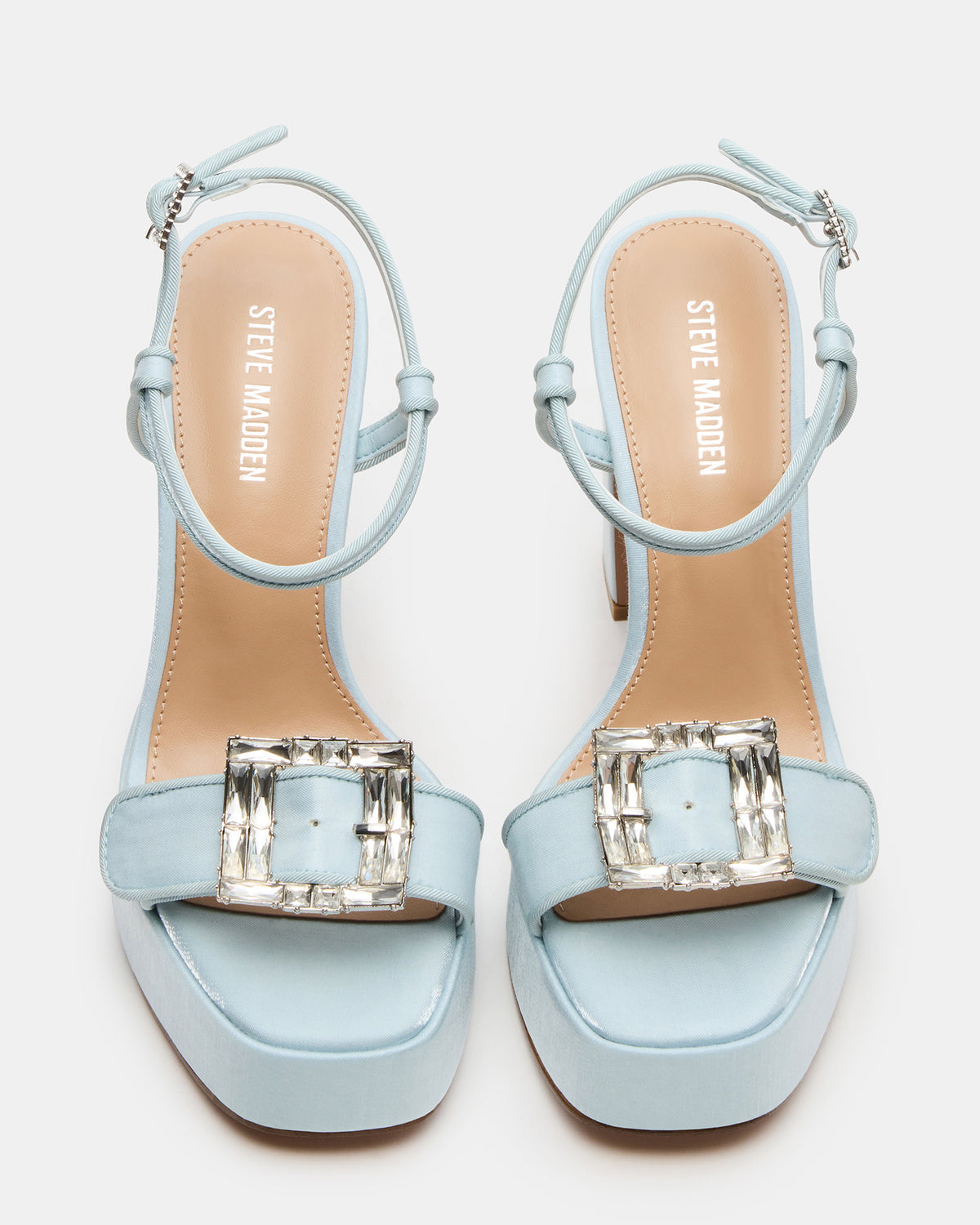 LIANDRA Buckle Blue Satin Women's Platform Square-Toe Strappy Heel Steve Madden BLUE SATIN