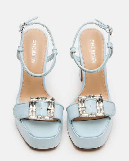 LIANDRA Buckle Blue Satin Women's Platform Square-Toe Strappy Heel Steve Madden BLUE SATIN