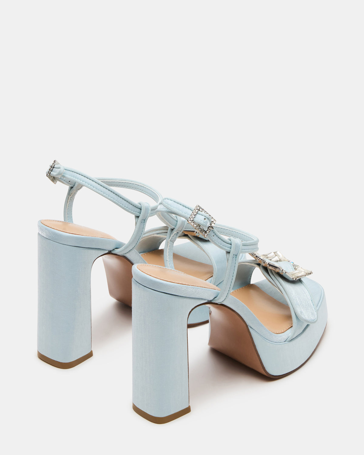 LIANDRA Buckle Blue Satin Women's Platform Square-Toe Strappy Heel Steve Madden BLUE SATIN