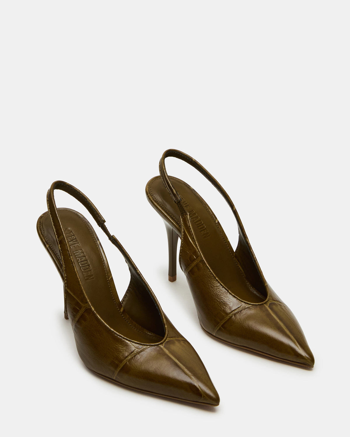 ANDROMEDA Green Crocodile Slingback Pointed-Toe Stiletto Pump Women's Heel Steve Madden GREEN CROCODILE