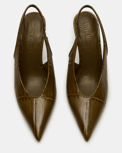ANDROMEDA Green Crocodile Slingback Pointed-Toe Stiletto Pump Women's Heel Steve Madden GREEN CROCODILE