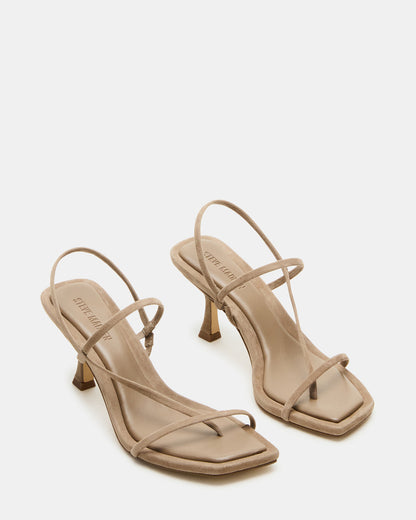 LOCKE Taupe Women's Dainty Strappy Square Toe Heel Steve Madden TAUPE SUEDE