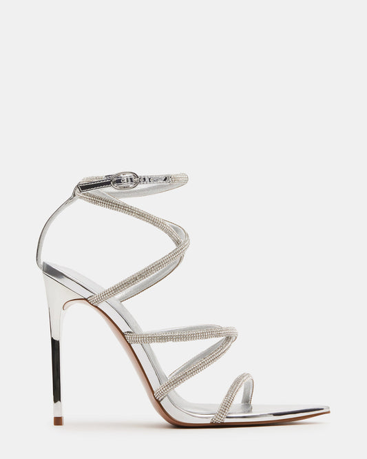 SKY Silver Strappy Rhinestone Stiletto Heel | Women's Heels Steve Madden SILVER