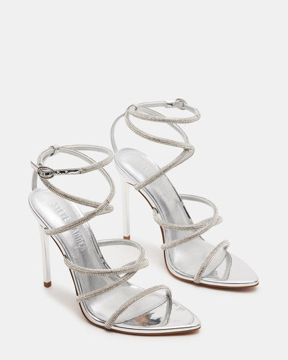 SKY Silver Strappy Rhinestone Stiletto Heel | Women's Heels Steve Madden SILVER