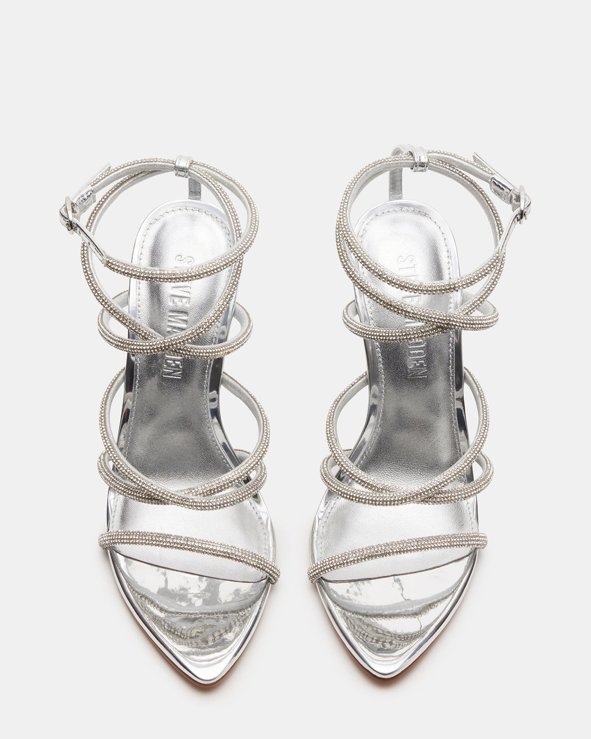 SKY Silver Strappy Rhinestone Stiletto Heel | Women's Heels Steve Madden SILVER