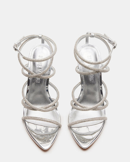 SKY Silver Strappy Rhinestone Stiletto Heel | Women's Heels Steve Madden SILVER