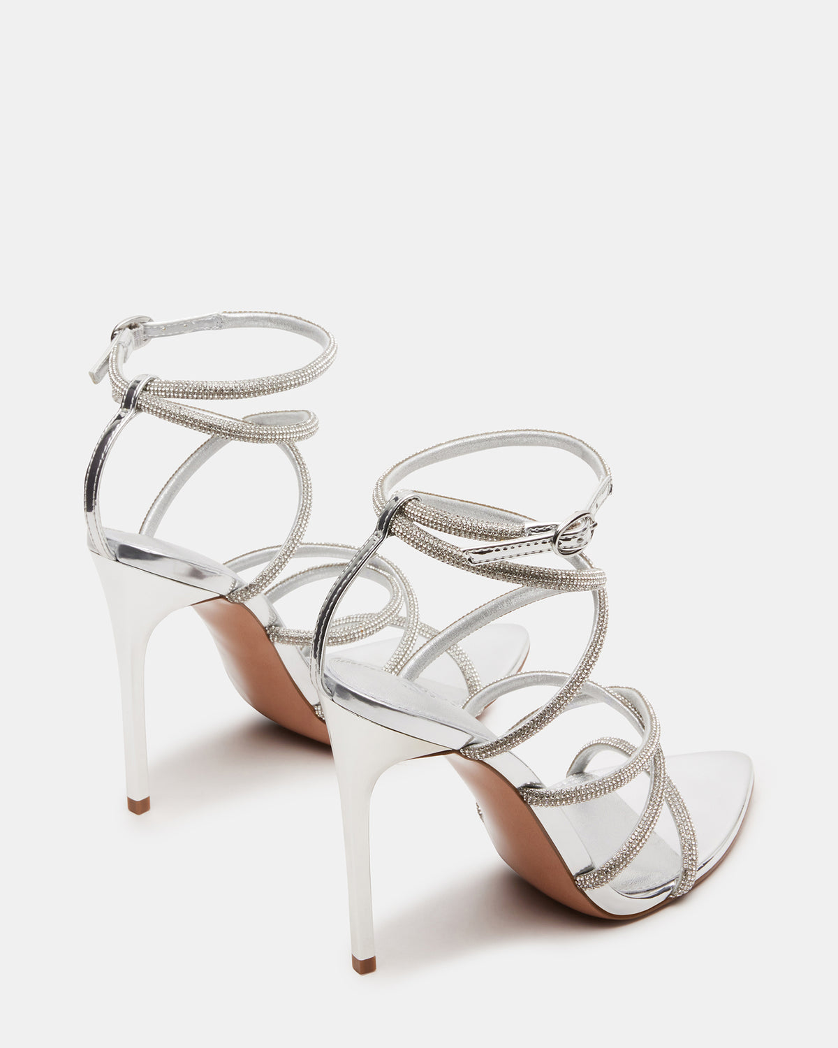 SKY Silver Strappy Rhinestone Stiletto Heel | Women's Heels Steve Madden SILVER