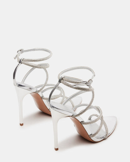 SKY Silver Strappy Rhinestone Stiletto Heel | Women's Heels Steve Madden SILVER