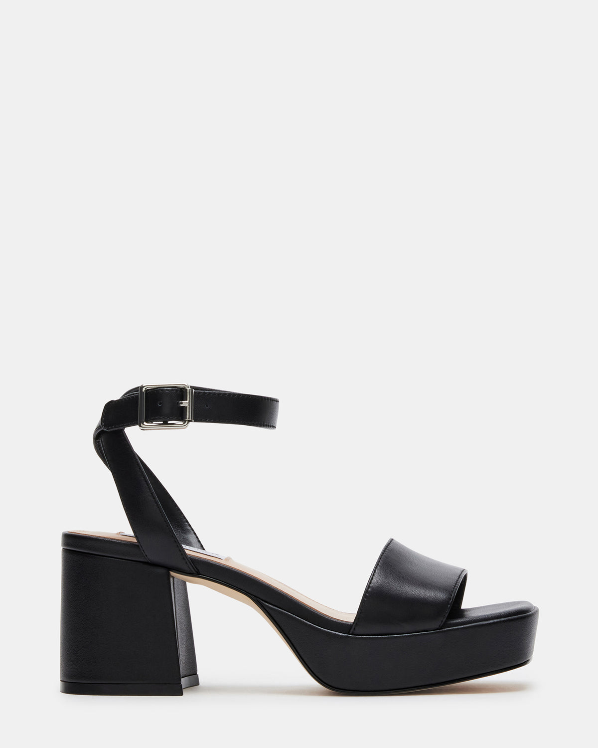MERCERR Black Leather Women's Platform Block Heel Steve Madden BLACK LEATHER