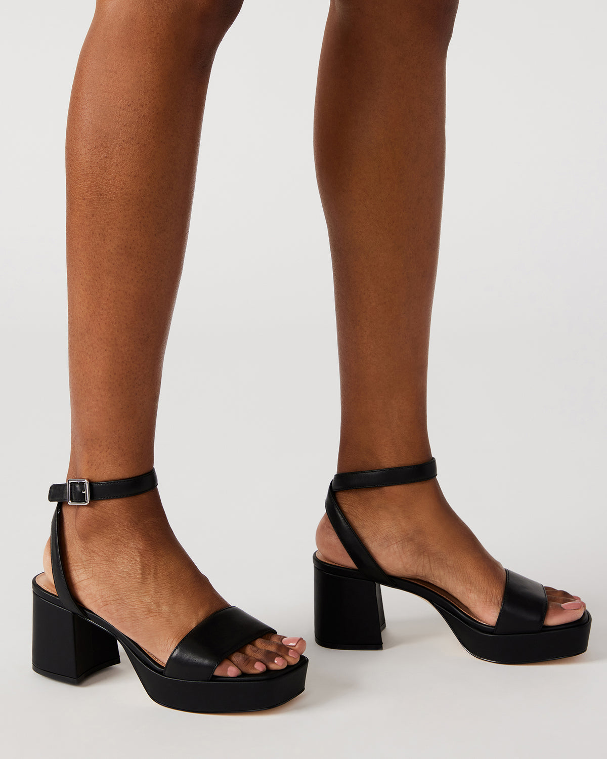 MERCERR Black Leather Women's Platform Block Heel Steve Madden BLACK LEATHER