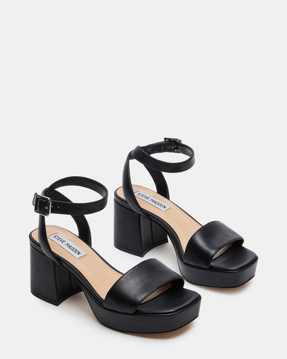 MERCERR Black Leather Women's Platform Block Heel Steve Madden BLACK LEATHER