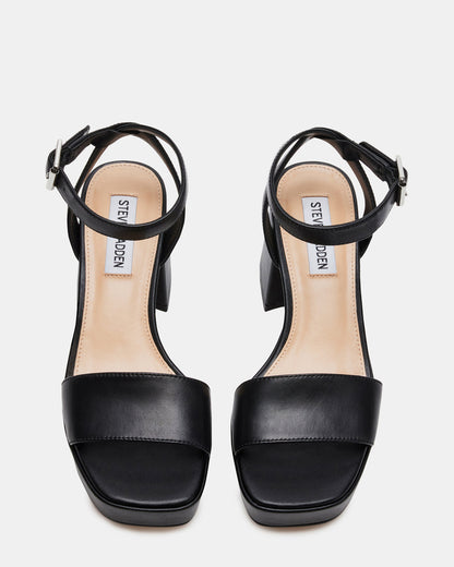 MERCERR Black Leather Women's Platform Block Heel Steve Madden BLACK LEATHER