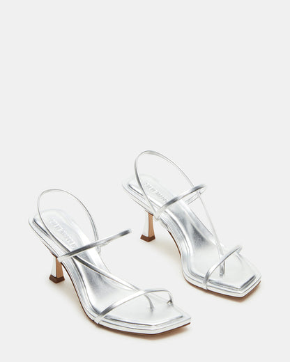 LOCKE Silver Women's Dainty Strappy Square Toe Heel Steve Madden SILVER